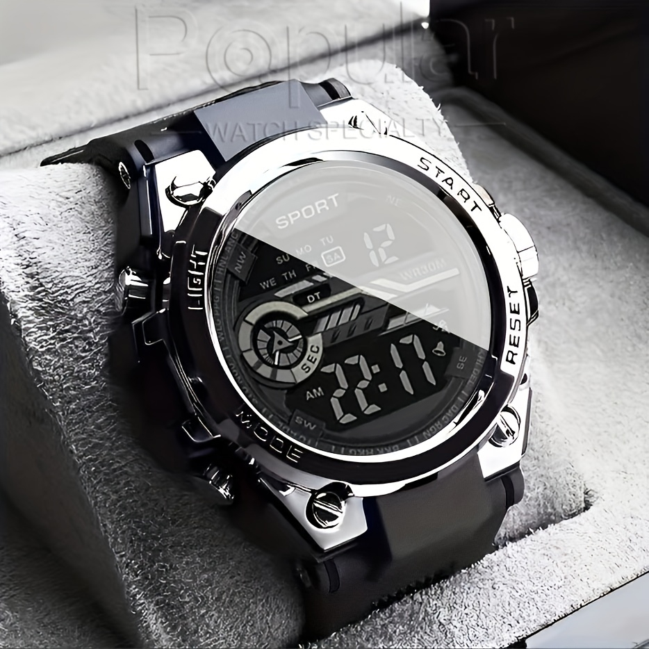 ActiveForce Mens Digital Sports Watch Waterproof LED Multifunction Wristwatch With Large Display silver
