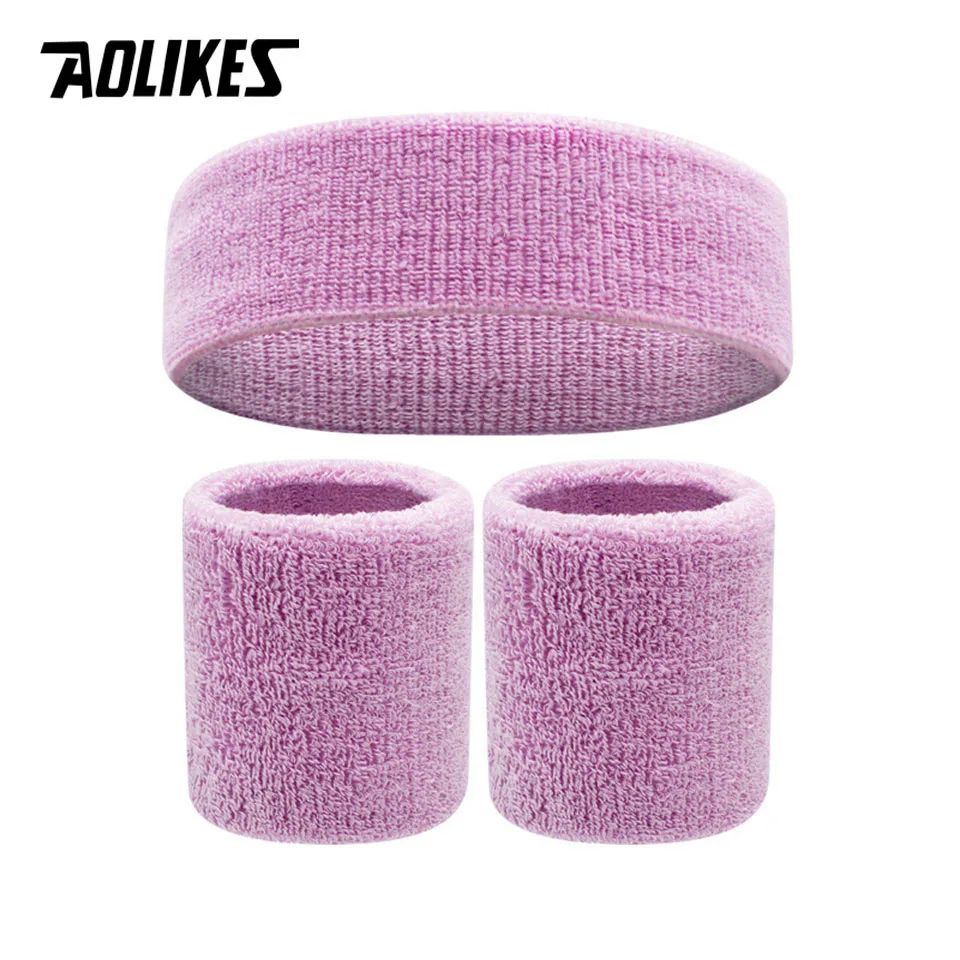 AOLIKES Sweatband Set Headband And Wristbands For Sports Running Gym Basketball light Purple