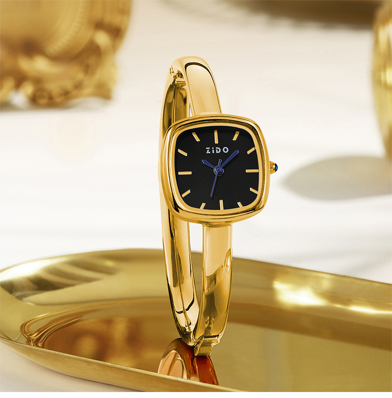 Elegant Women's Bracelet Watch With Square Dial Quartz Watch Fashion Jewelry Wristwatch gold Blac