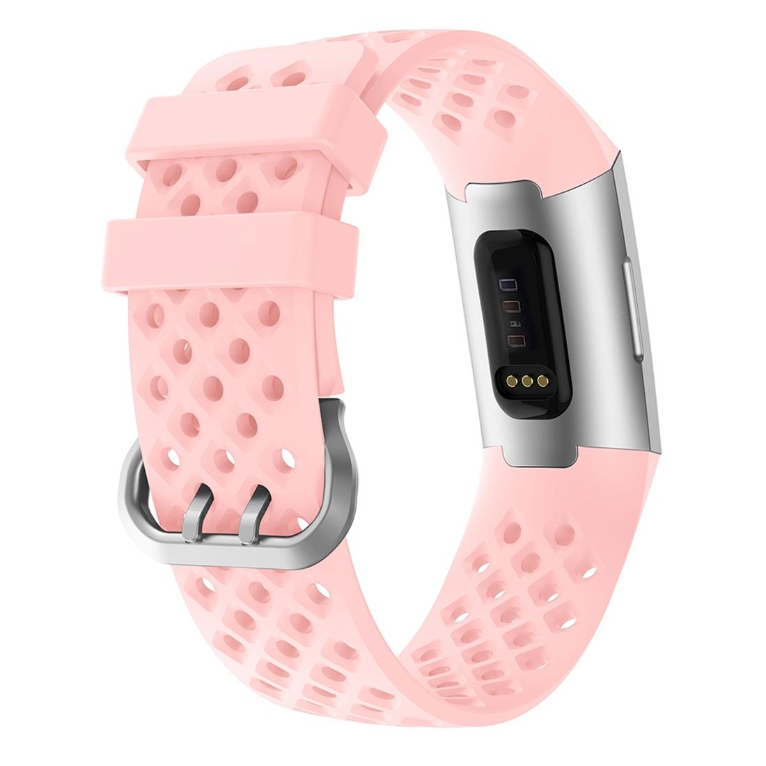 Fitbit Charge 3 4 Silicone Watch Band Hollow Square Replacement Strap Waterproof Sport Wristband pink