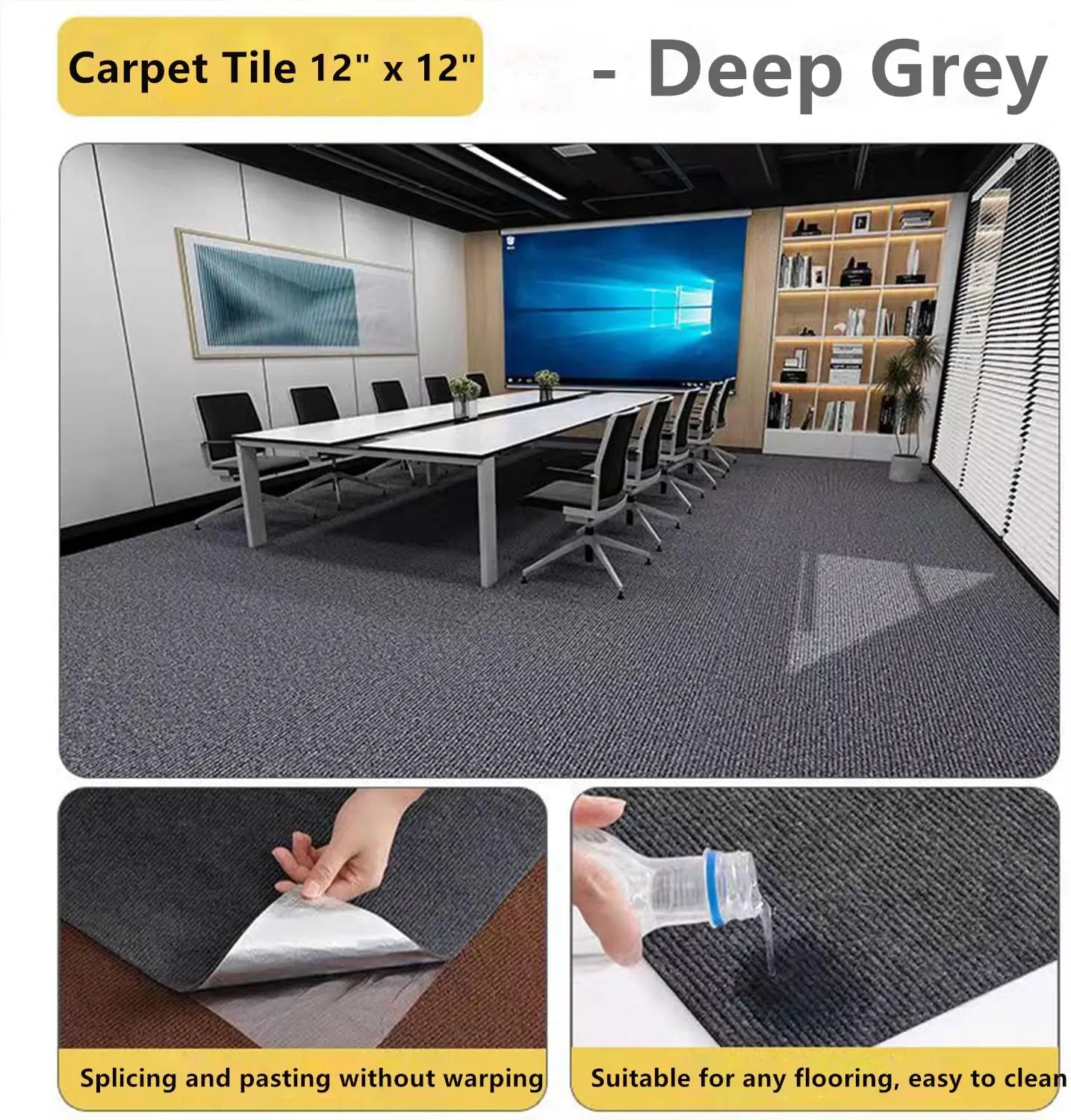 30cm Self Adhesive Carpet Floor Tiles Sticker Living Room Floor Mat Decor Office Staircase Anti-Slip Peel And Stick Splicing Rug