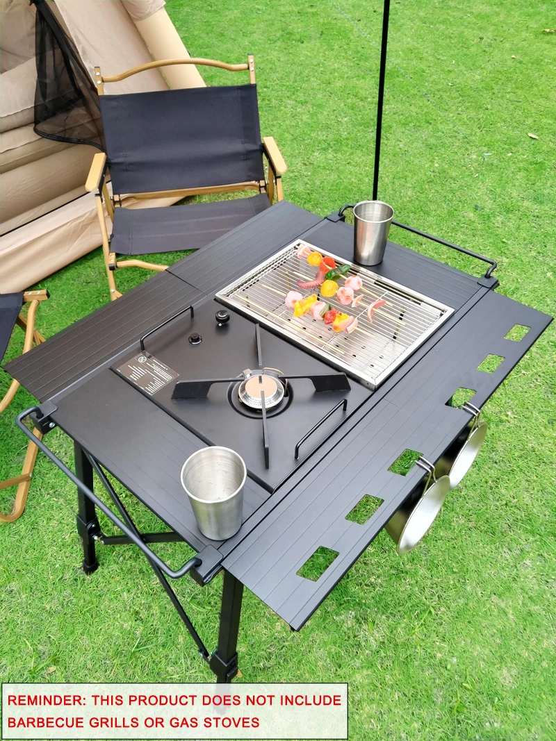 Lohascamping Klappbarer IGT-Tisch, leichter Rucksack-Rolltisch, multifunktionaler Schreibtisch mit verstellbaren Beinen, Tischplatte mit Brenner, Grilltisch, erweiterbarer Klapptisch