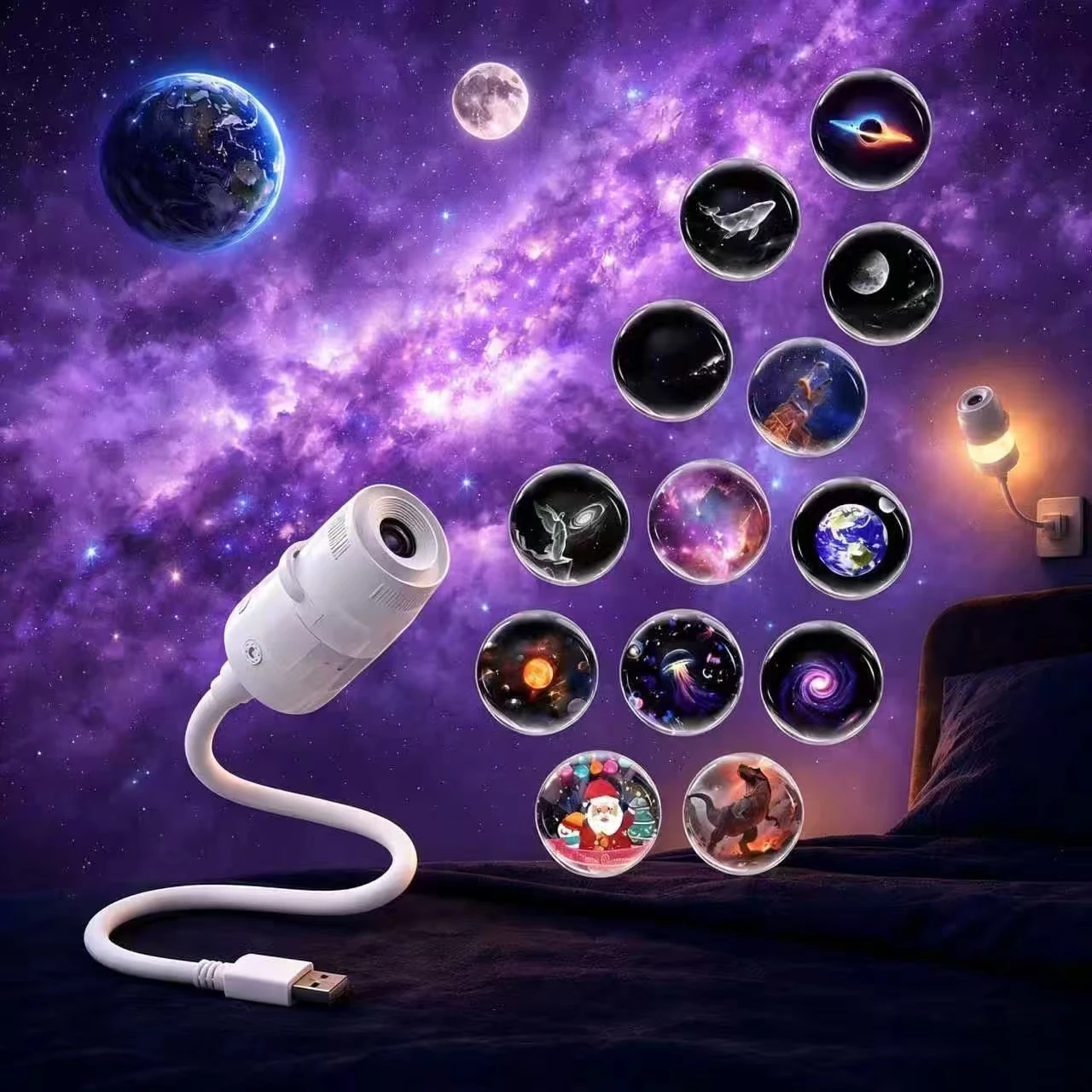 Galaxie-Projektor Nachtlicht 2-in-1 USB Tragbarer HD Galaxie-Sternprojektor Nachtlicht 360 ° Einstellbares USB-betriebenes LED-Nachtlicht