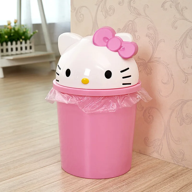 Hello Kitty Kleiner Schreibtisch-Mülleimer für Bürotische, Nachttische, Lerntische und Schminktische; Flip-Top-Design; Aufbewahrungsbehälter