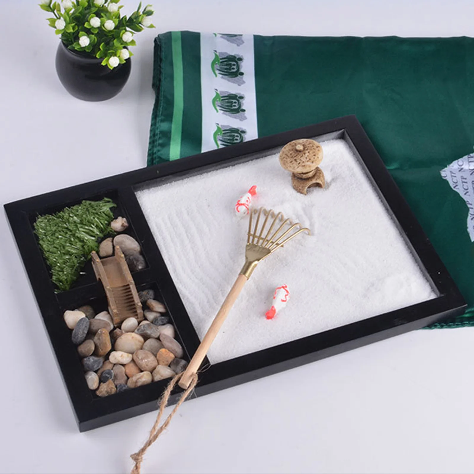 Kit de jardin japonais du Vermont pour table de bureau, mini jardin de sable du Vermont pour la méditation, créer un jardin unique et apaisant du Vermont
