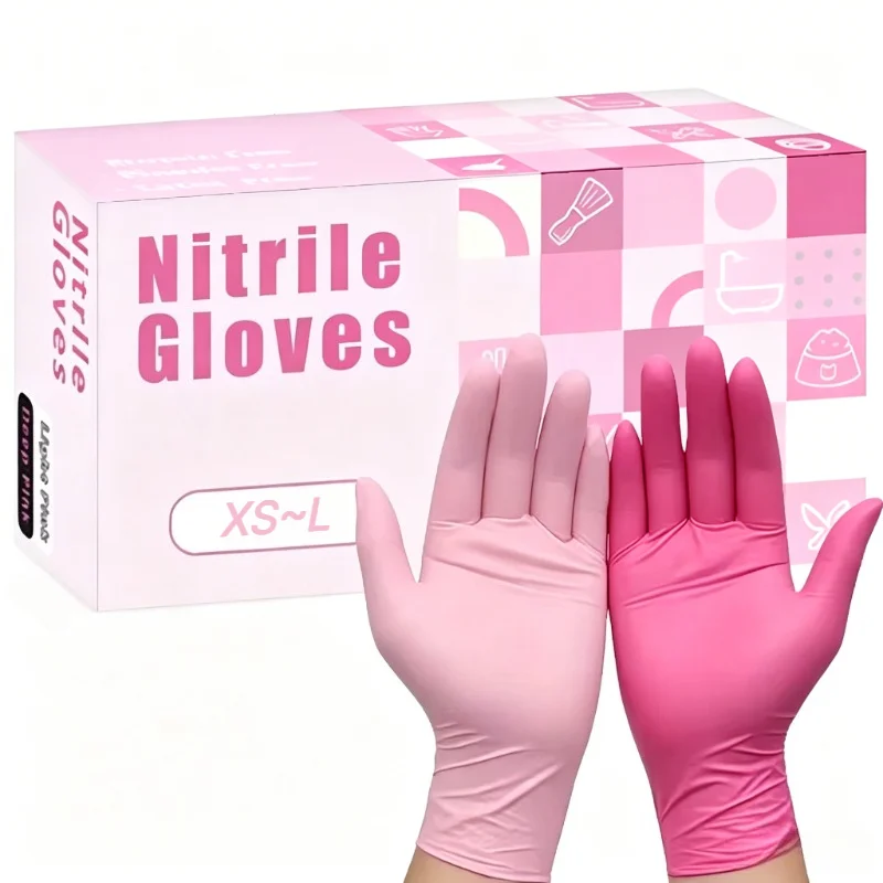 20/50/100PCS Pink Nitrile Gloves Disposable Home Kitchen Cleaning Gloves for Food Household Kitchen Cooking Cleaning Tools