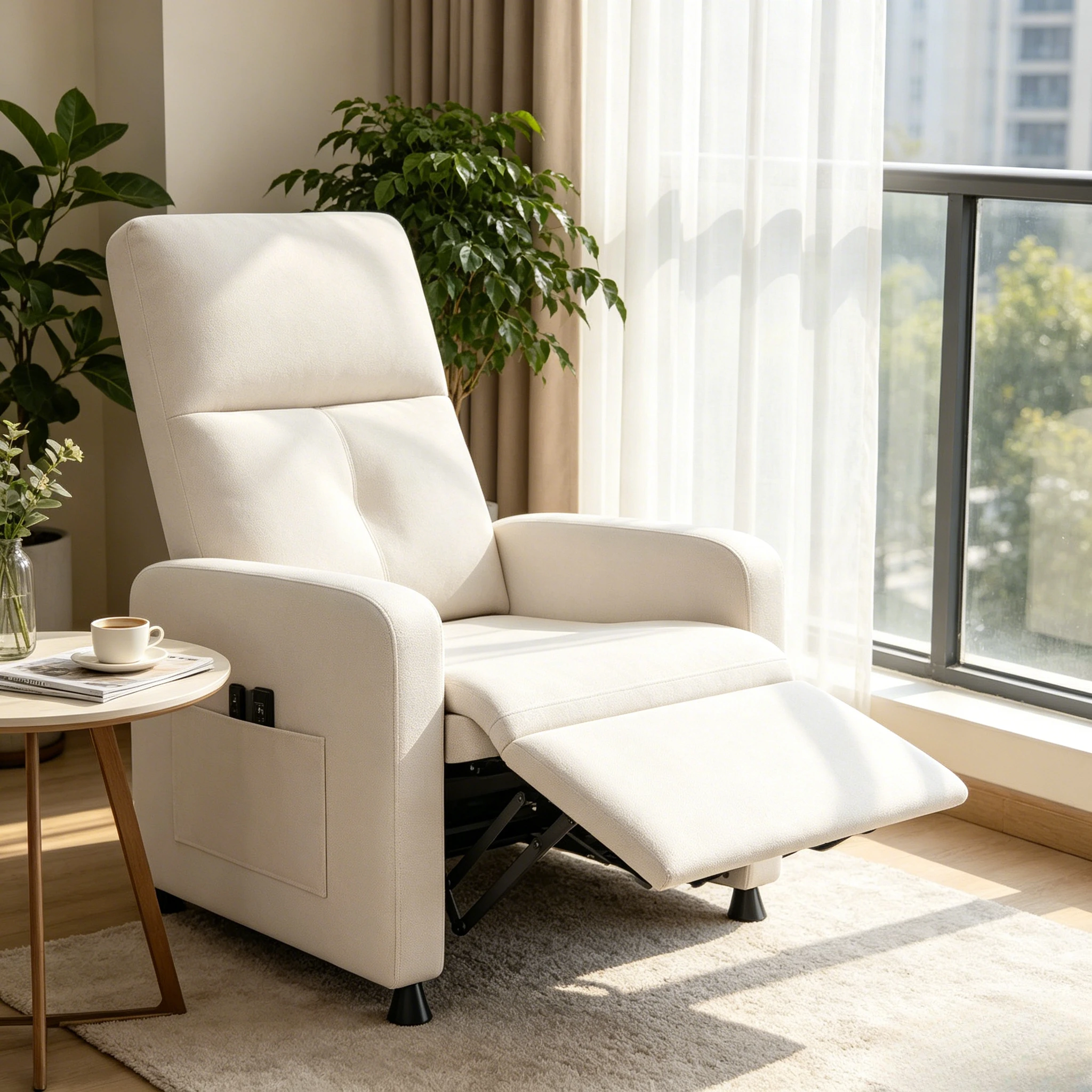 Relaxsessel, Fernsehsessel Mit Liegefunktion & Massagefunktion (4-Punkt-Massage) & Wärmefunktion – Elektrischer Massagesessel Mit Fernbedienung, Verstellbarer Ruhesessel Aus Stoff in Leinen-Optik