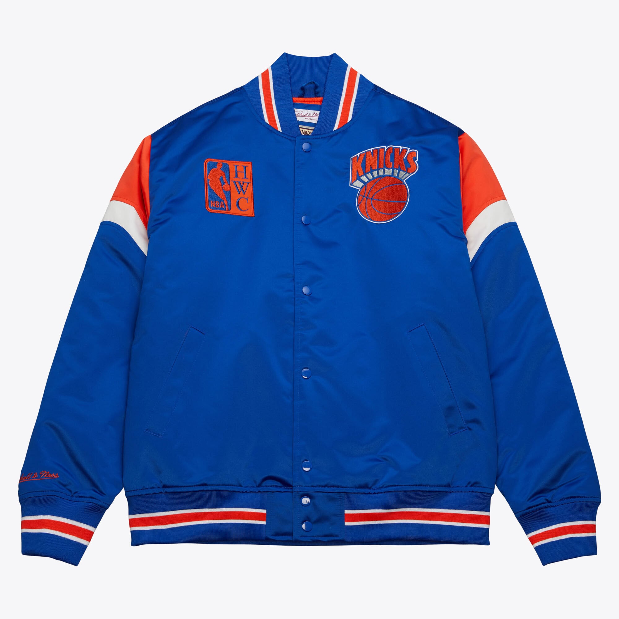 New York Knicks Mitchell & Ness Jacke aus schwerem Satin – Königsblau – Herren