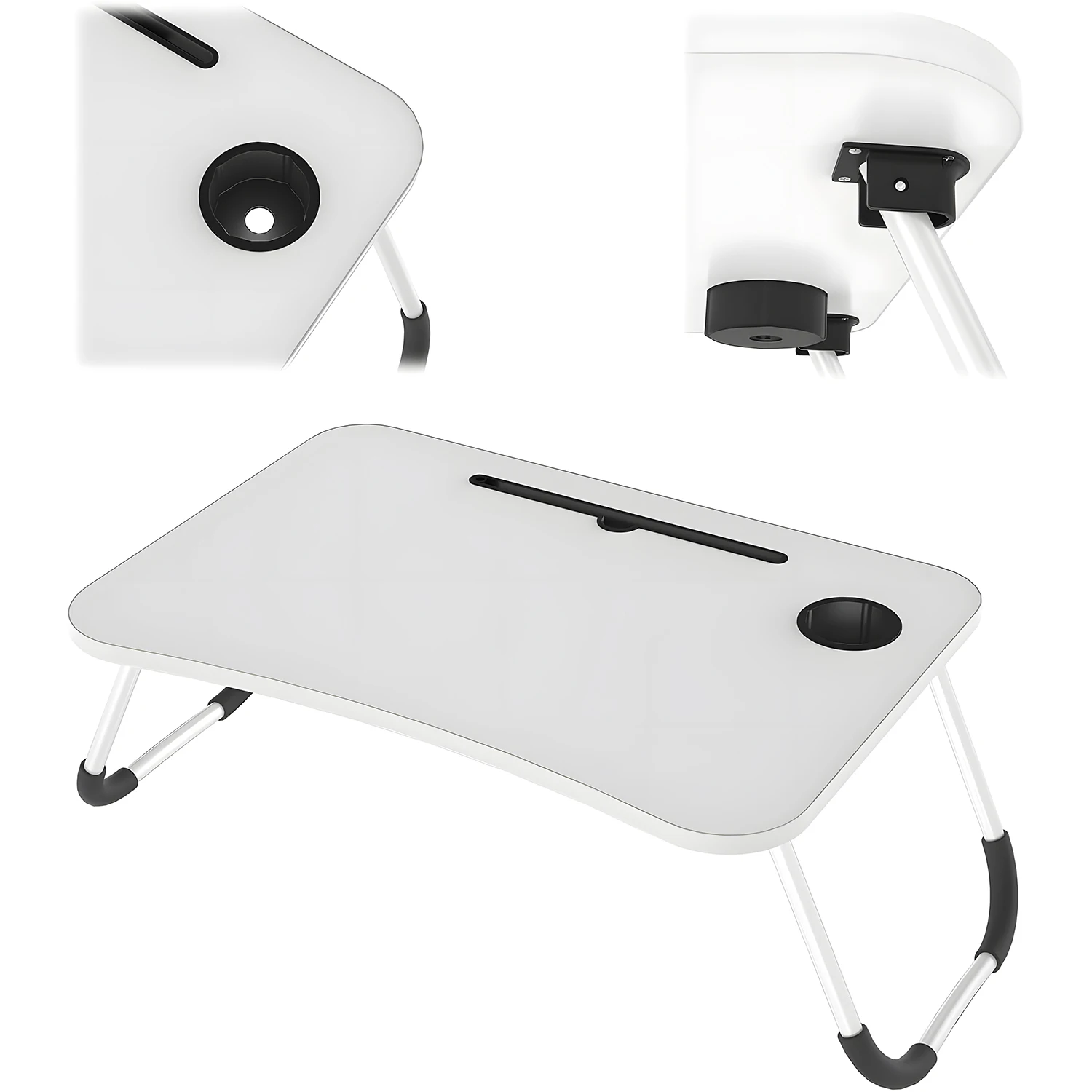 Klappbarer Laptoptisch für Bett & Sofa 60×40×28 cm – für Laptops bis 17 Zoll, mit Getränkehalter & Tablet-Slot, Aluminiumgestell, rutschfest, platzsparend, ideal für Homeoffice, Lesen & Essen