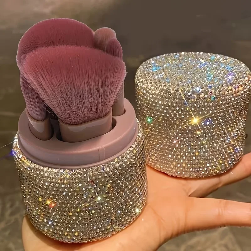 Glänzende Strass-Kosmetikpinsel-Aufbewahrungstube für Damen, PU-Leder, tragbarer Schreibtisch-Make-up-Werkzeughalter, kleiner Auto-Schönheits-Organizer