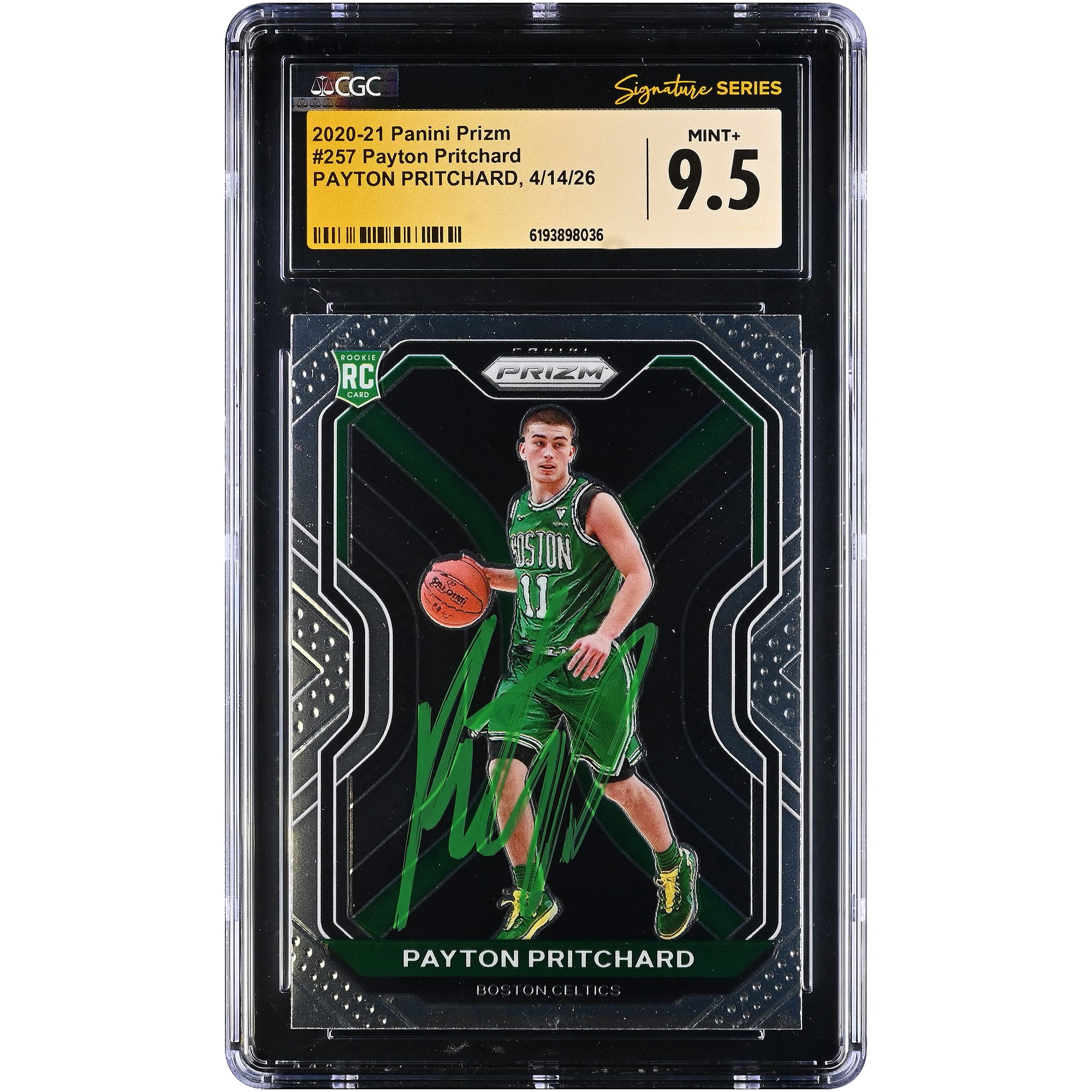 Carte recrue autographiée de Payton Pritchard (Boston Celtics) 2020-21 Panini Prizm n° 257, certifiée CGC Fanatics Witnessed, état neuf+ - No Gender Taille: No Size
