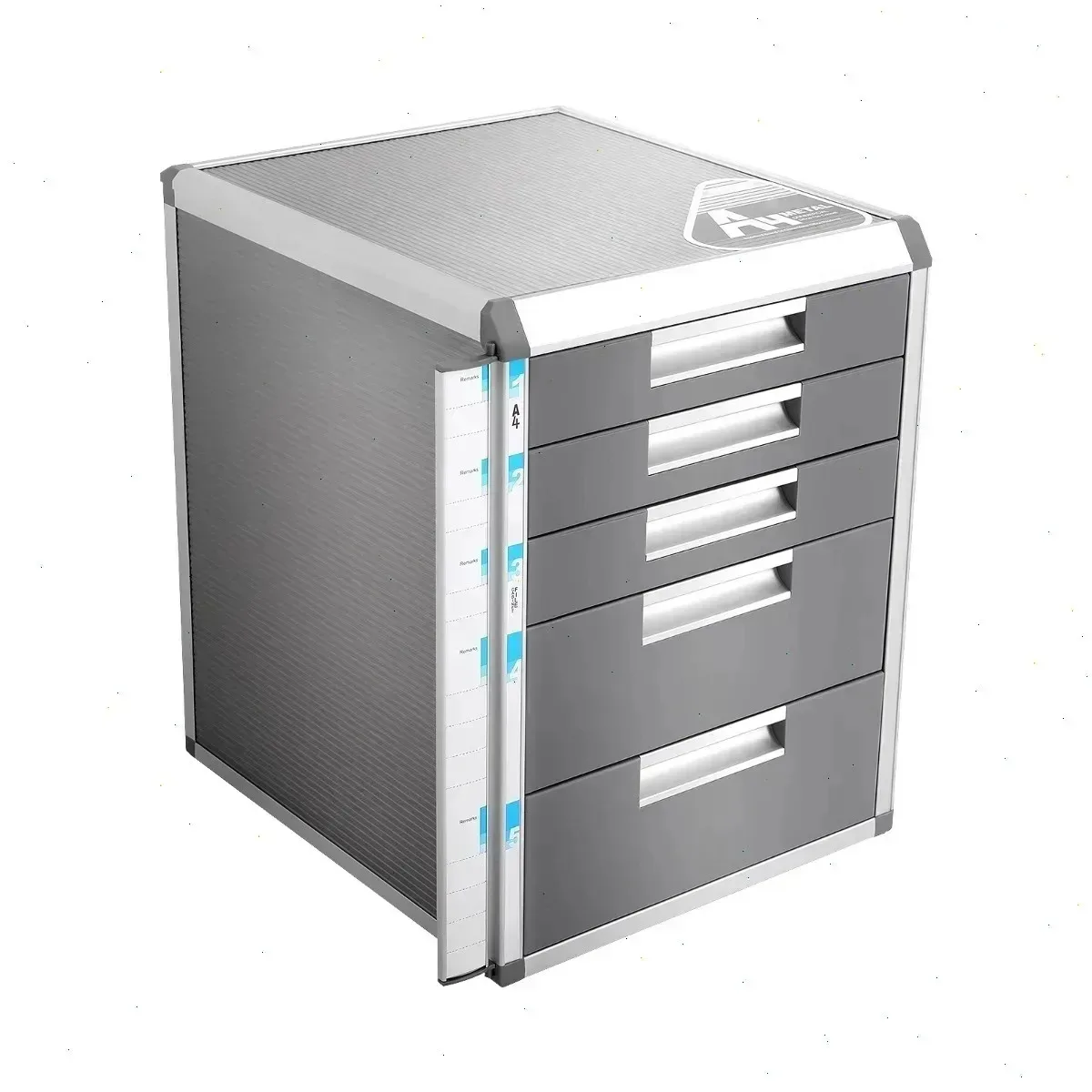 Schreibtisch-Apothekerschrank, Schubladenorganizer, Aktenaufbewahrungsbox, 5-stufig aus Aluminiumlegierung, abschließbare sichere Schubladen, 2 große und 3 kleine Schubladen, leicht zu reinigen,