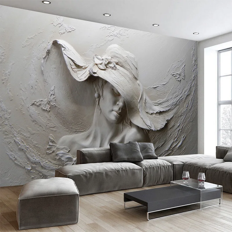 Nach 3D Stereo Geprägte Zement Zeichen Skulptur Foto Tapete Europäischen Stil Vintage Wohnzimmer Nacht Dekor 3D Wandbild