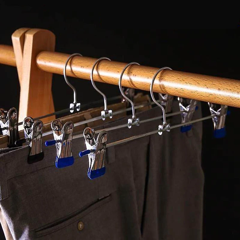 Hosenklammern aus Metall, 5 Stück/10 Stück, langlebiger Hosenhalter mit rutschfesten Klammern für den Kleiderschrank, Schwarz und Blau TMZ