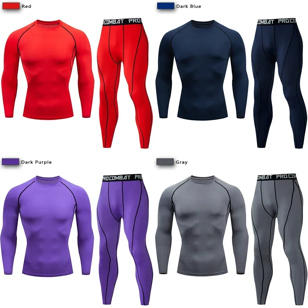 Ensemble de sport de compression 2 pièces pour homme – Tenue de sport élastique pour entraînement, yoga, jogging et fitness – Survêtement et pantalon de sport