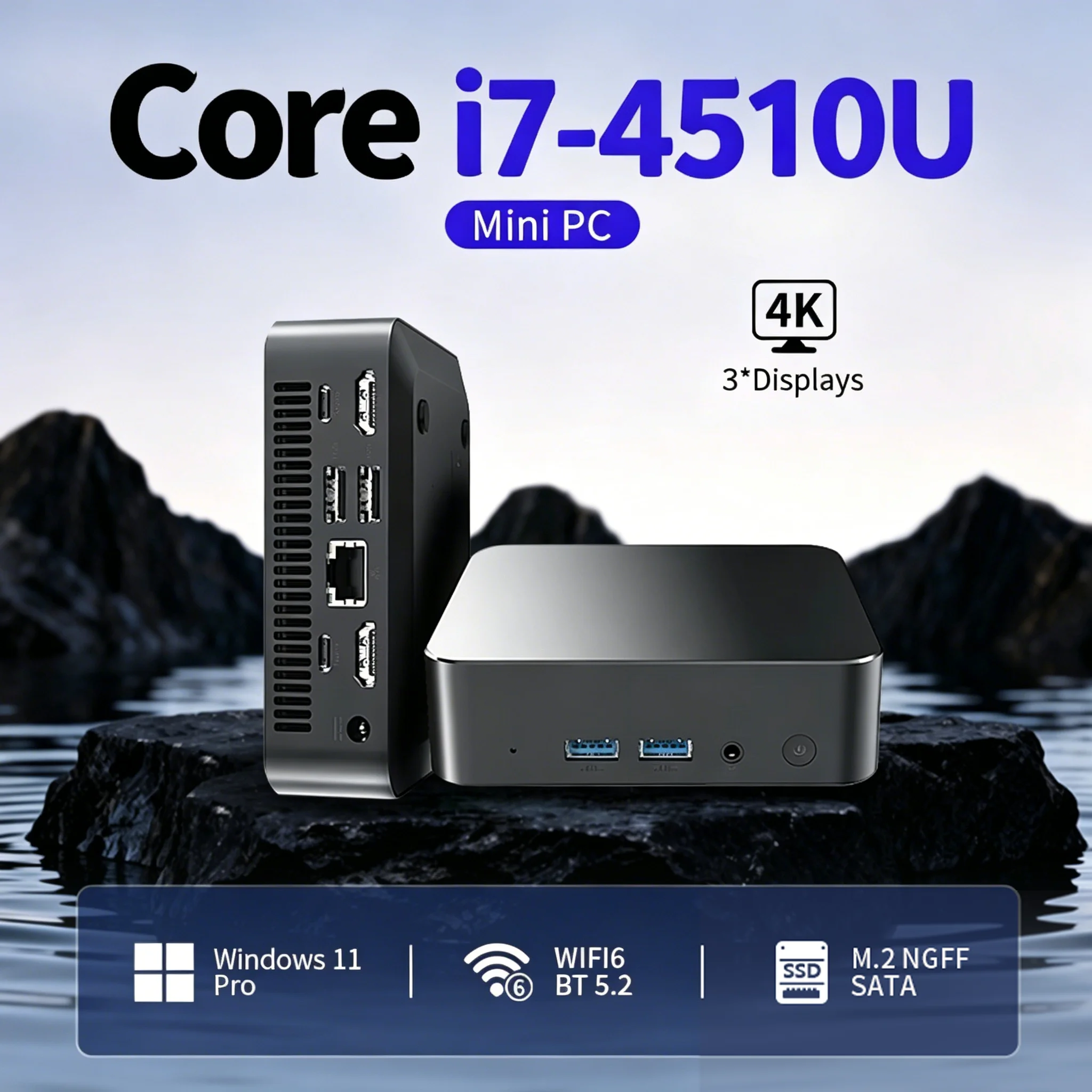 NOUVEAU Mini PC Portable 2026 Windows 11 Pro Intel Core I7 4510U 16 Go de RAM 512 Go de SSD 4K HD Type C Mini PC Ordinateur de Bureau Wifi 6