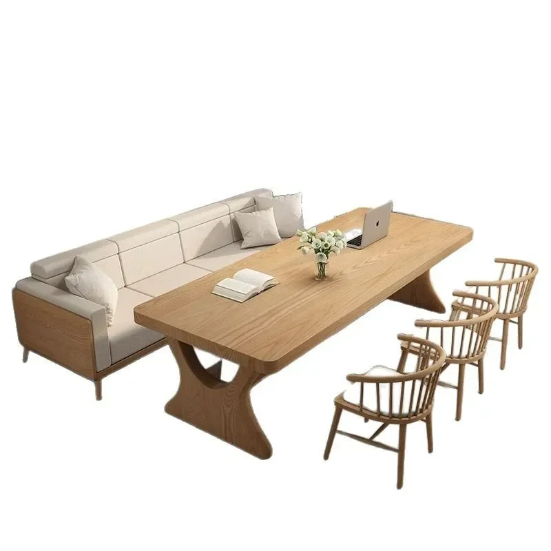 Wohnzimmer-Schreibtisch aus Massivholz, doppelschichtig, langer Schreibtisch, Heimarbeitsplatz, Freizeit-Schreibtisch