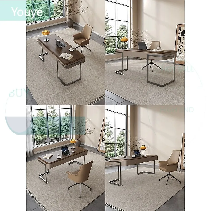 ZL Luxus Massivholz-Schreibtisch Moderner Minimalistischer Sattelleder Heim-Büro-Computertisch Walnussfurnier