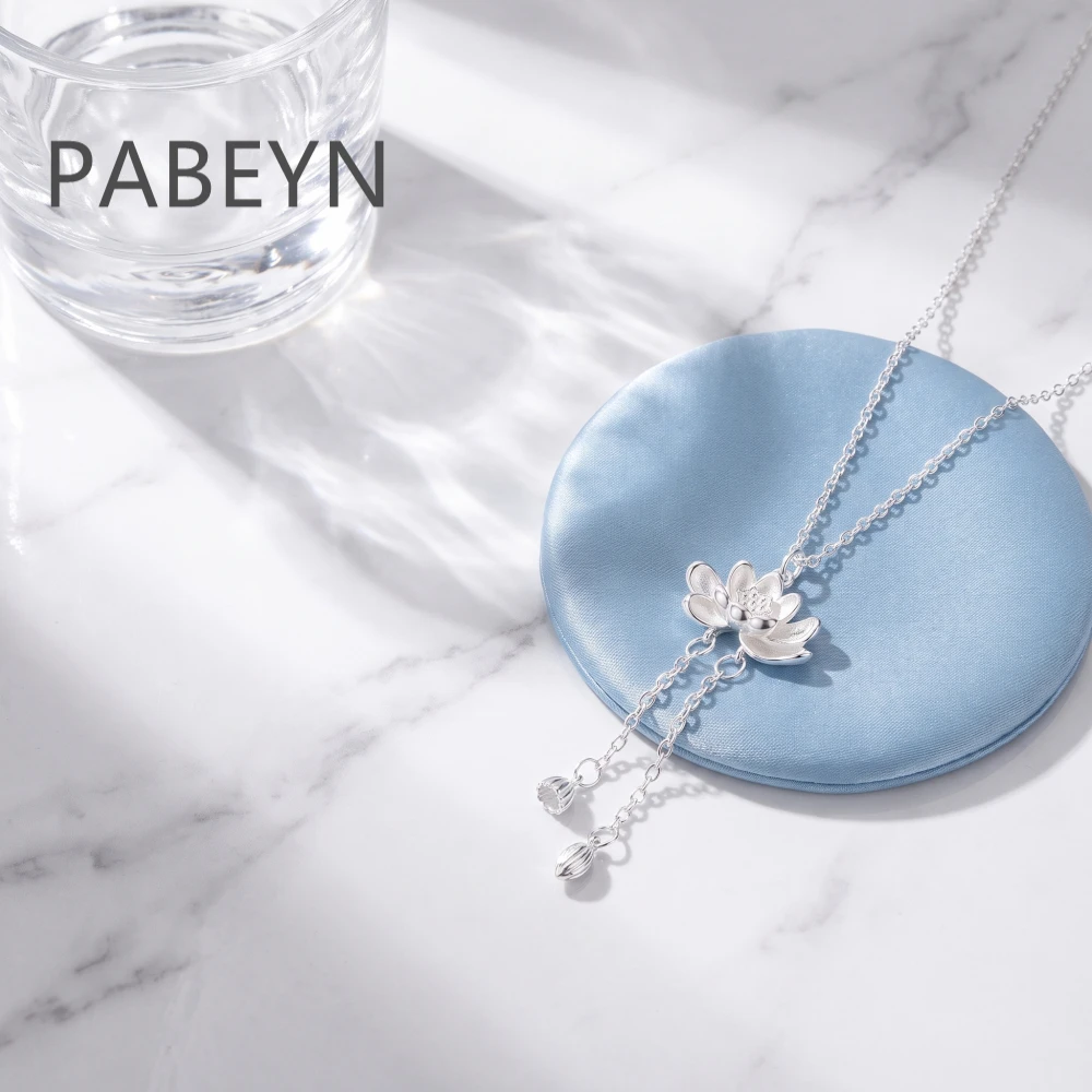 925 Sterling Silber Elegante Mode-Quasten-Lotus-Anhänger-Halskette Geburtstagsgeschenk Damen Eleganter Schmuck