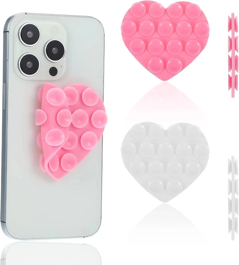 Heart Shape Double-Sided Suction Cup Phone Mount Silicone Suction Phone Case Adhesive Sticky Phone Grip Hands-Free Phone Stand