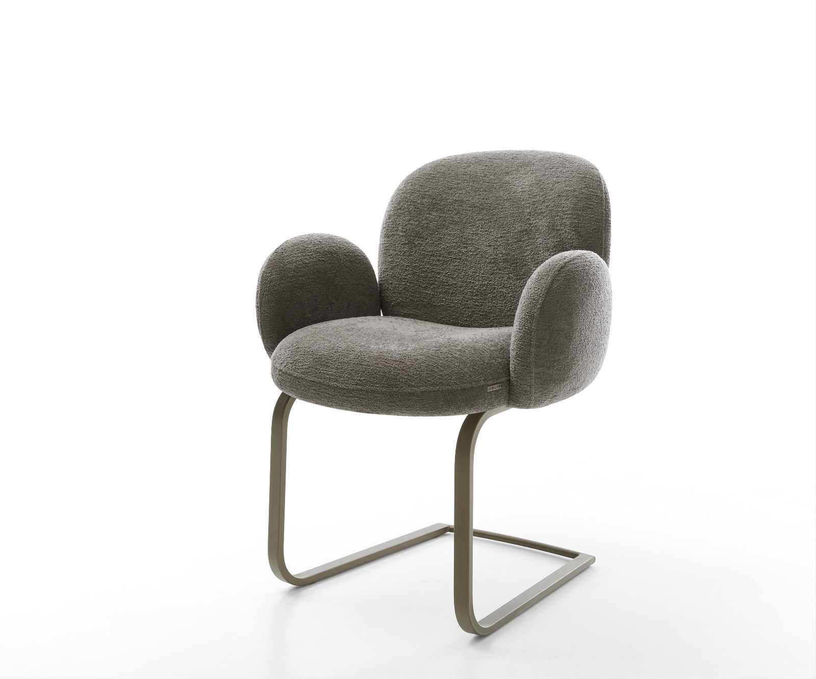 DELIFE Freischwinger Nube-Flex mit Armlehnen Bouclé Soft Schlamm Freischwinger flach Effektfinish Titan Taschenfederkern, Esszimmerstühle