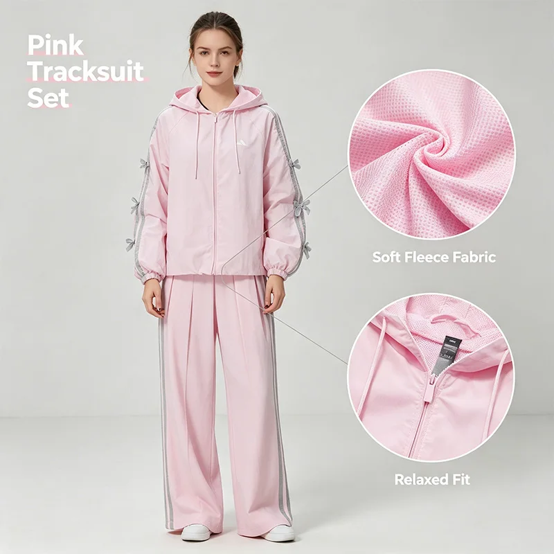 Adidas – survêtement rose pour femmes, vêtements de sport, course à pied, entraînement physique, veste à capuche tissée tendance, Kr7603