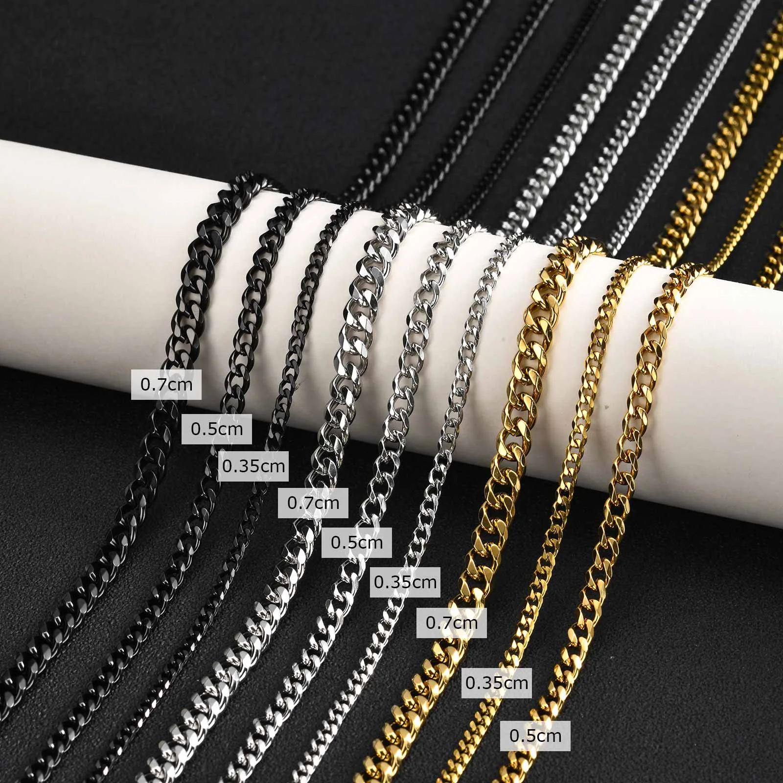 Vnox Cuban Link Kettenhalskette für Herren, 3,5/5/7mm Edelstahl, 45/50/55/60cm, Gold/Schwarz/Silberfarben, Hip-Hop-Schmuckgeschenke