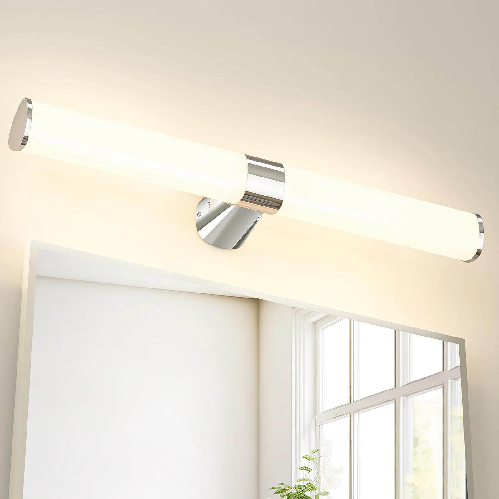 LED Wandleuchte Innen für über Spiegel Bad, 15W 1500Lm Badezimmer Lampe Wand, 60CM Breit IP44 Wasserdicht Spiegellampe, Silber Chrom, Nicht Dimmbar, 3 Lichtfarben Modi, Kein Schalter