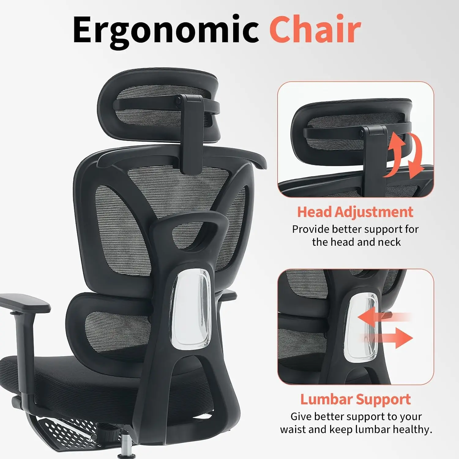 Aptliton Ergonomischer Bürostuhl mit Fußstütze, verstellbarer Lendenwirbelstütze, Netzstoff-Schreibtischstuhl mit 3D-Armlehnen, verstellbarer Hochlehner-Computerstuhl mit Kopfstütze, breiter Sitz, drehbarer Arbeitsstuhl, Weiß