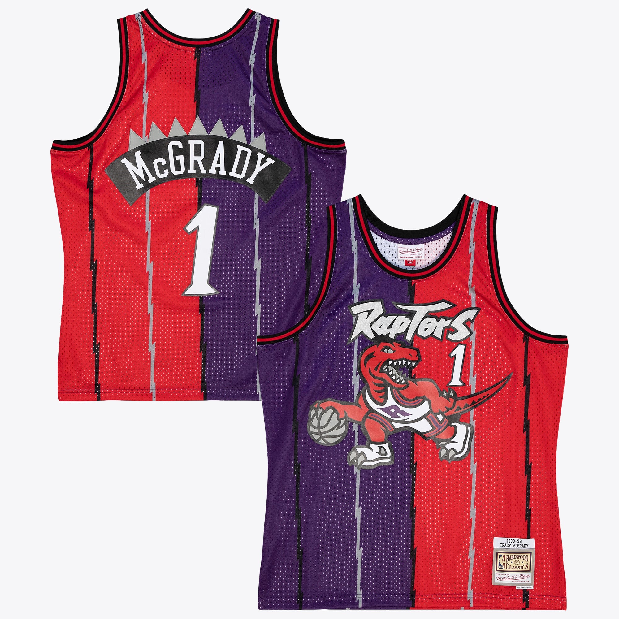 Toronto Raptors Mitchell & Ness Tracy McGrady 1998 Maillot Swingman Split – Violet/Rouge - Homme Taille: L