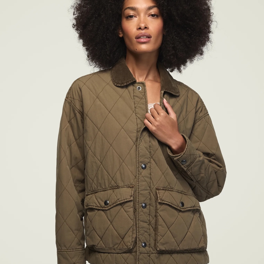 Lucky Brand Quilted Jacket - Women's Clothing Outerwear Jackets Coats in Burnt Olive, Size L