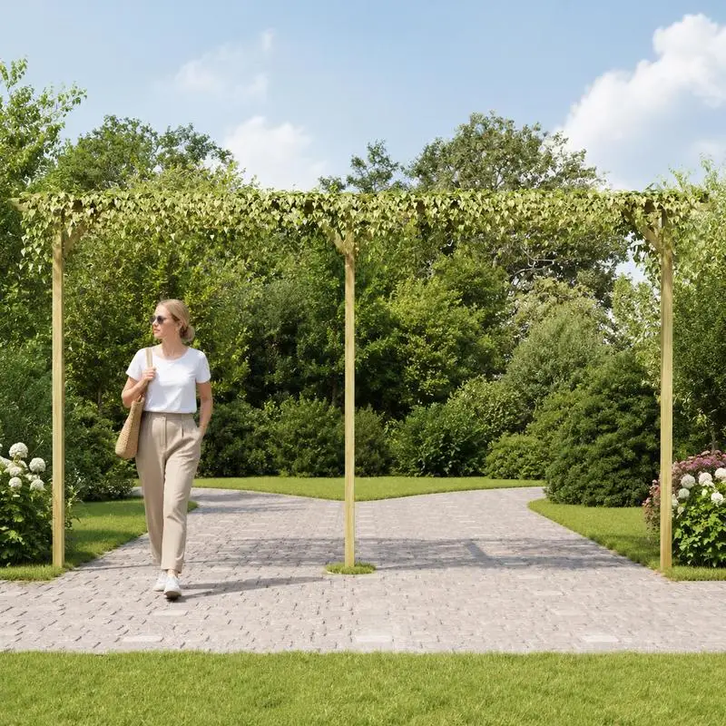 Pergola de jardin en bois 410x40x203cm, treillis de jardinage extérieur pour plantes grimpantes, arche longue résistante aux intempéries, support décoratif pour plantes de patio et de jardin