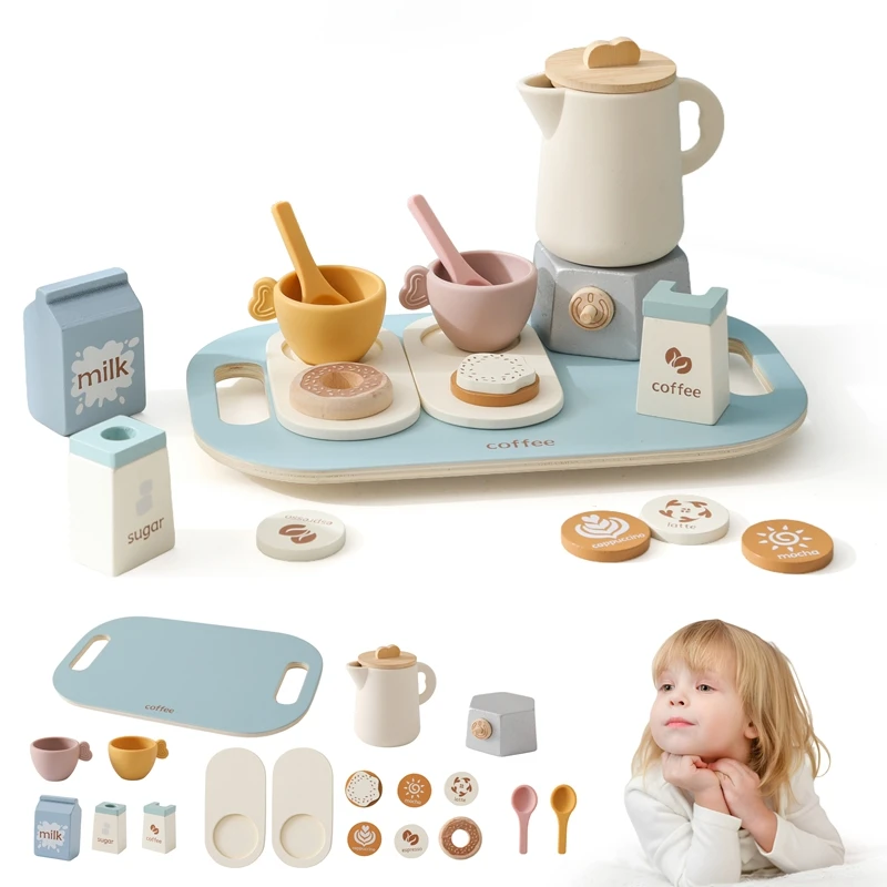 Kinder Montessori Nachmittagstee-Set Baby Beißspielzeug BPA-freie Silikon-Teekanne und Teetassen Rollenspiel-Küchenspielzeug Baby-Spielzeug Geschenk