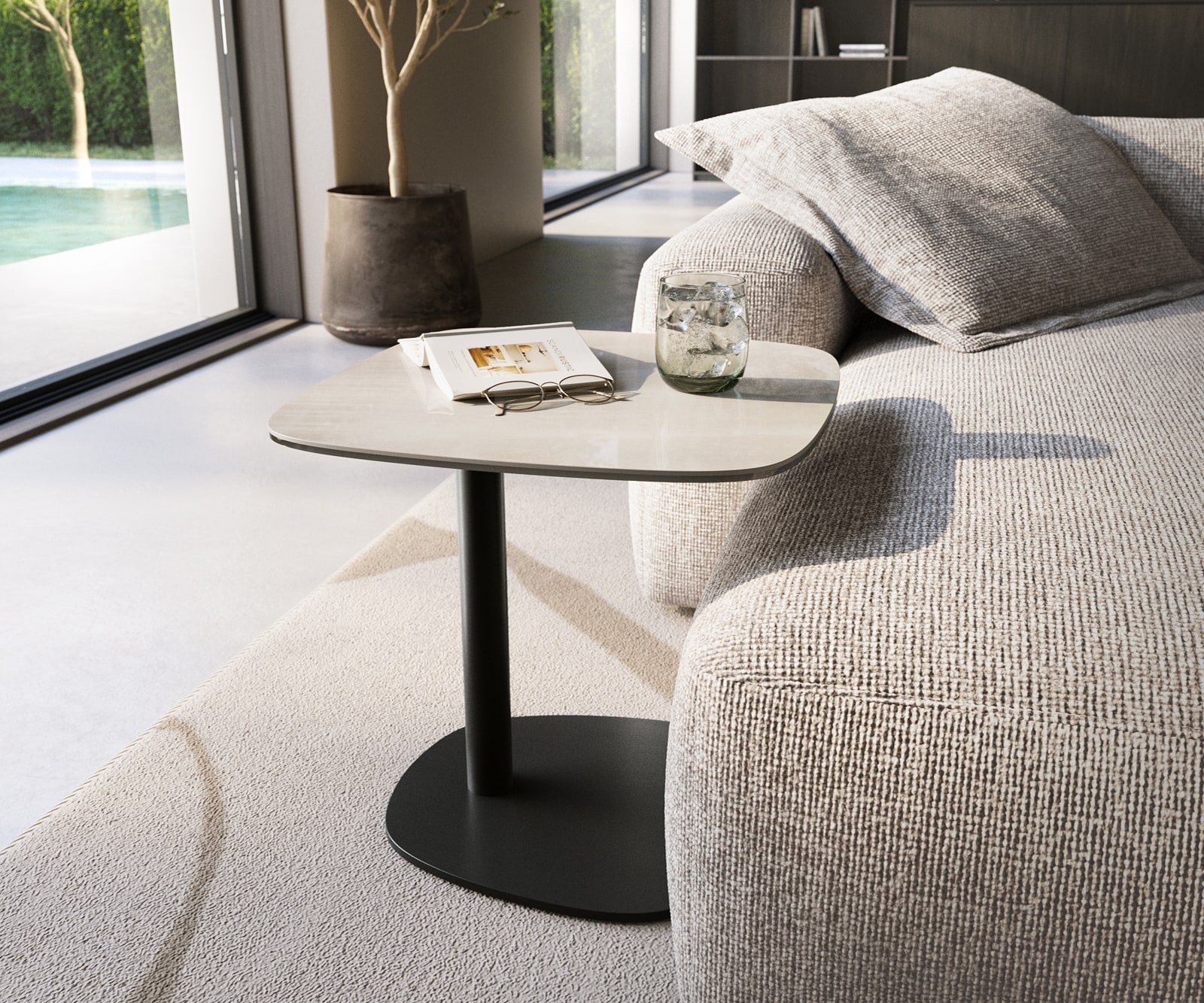 DELIFE Beistelltisch Edge Boot 50x50 cm Keramik Onyx Champagne Eleny Metall Schwarz, Beistelltische - DELIFE