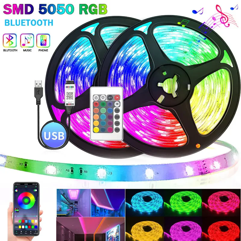 USB-LED-Lichtleiste RGB Smd 5050 5 V LED-Band Bluetooth Wifi Fernbedienung App-Steuerung TV-Hintergrundbeleuchtung LED-String Eisband für Hochzeit