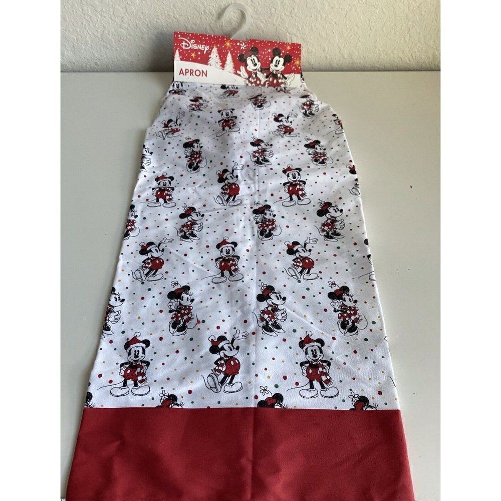 Disney Kitchen | Disney Mickey Minnie Mouse Christmas Cheer Kitchen Farmhouse Full Apron New | Color: Red/White | Size: Os