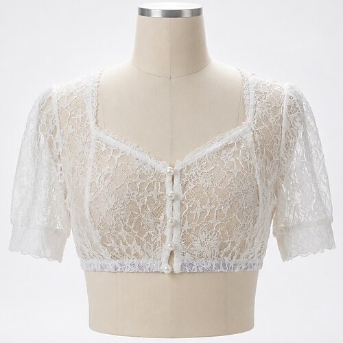 Oktoberfest Blouse Dirndl Dentelle Pur Col en V Gigot / Ballon Bavarois Allemand Munich Prairies Femmes Carnaval Fête de la Bière Tissu de style traditionnel
