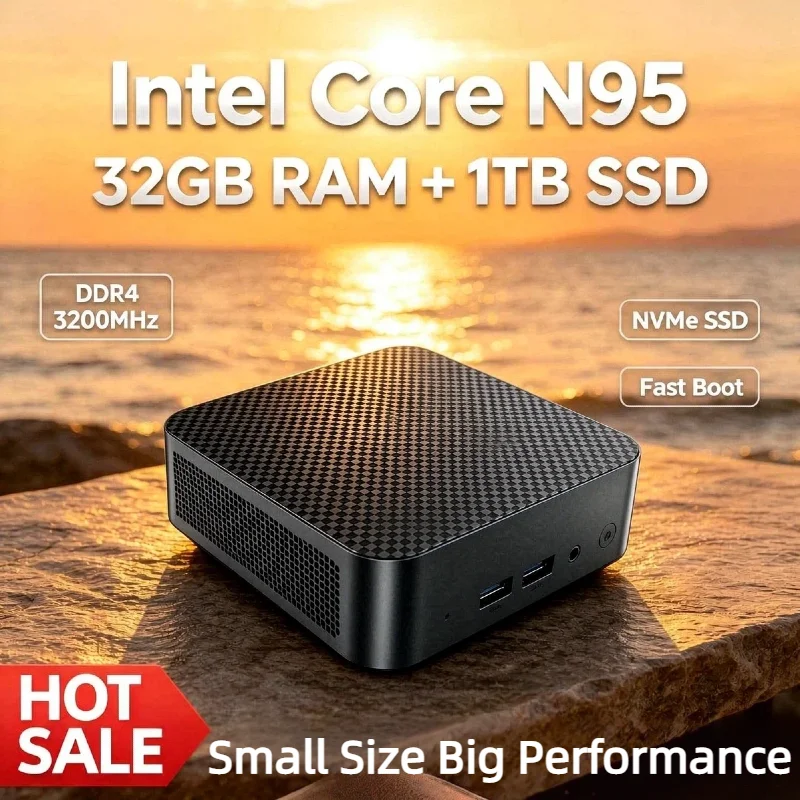 Mini-ordinateur Intel N95 2026, 16 Go DDR4, 512 Go NVMe SSD, Triple HDMI 4K UHD, WiFi6, BT5.2, Refroidissement Silencieux, PC de Bureau pour Bureau et Domicile, Nouveau
