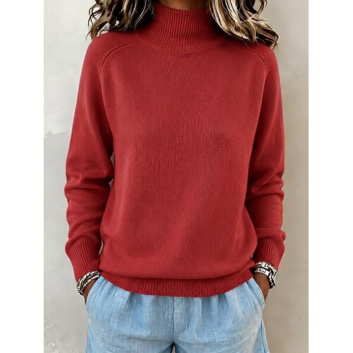 Per donna Felpa Maglione Quotidiano Lavoro Dolcevita Lavorato a maglia Manica Lunga Top Regolari Maglia Blu Nero Autunno Inverno