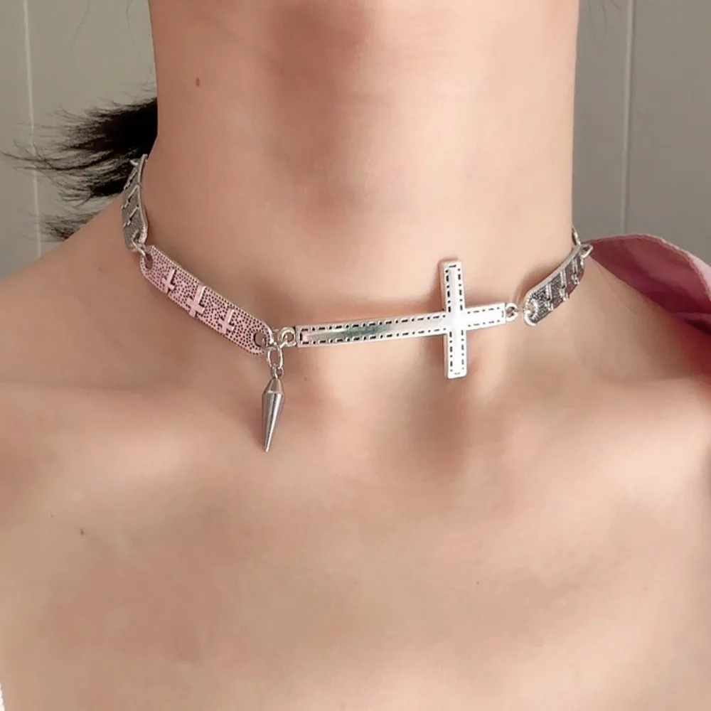 Vintage Punk Choker Halskette Grunge Rock Silber Hip Hop Halskette Neue Y2K Gespleißt Kreuz Halskette Mode Schmuck