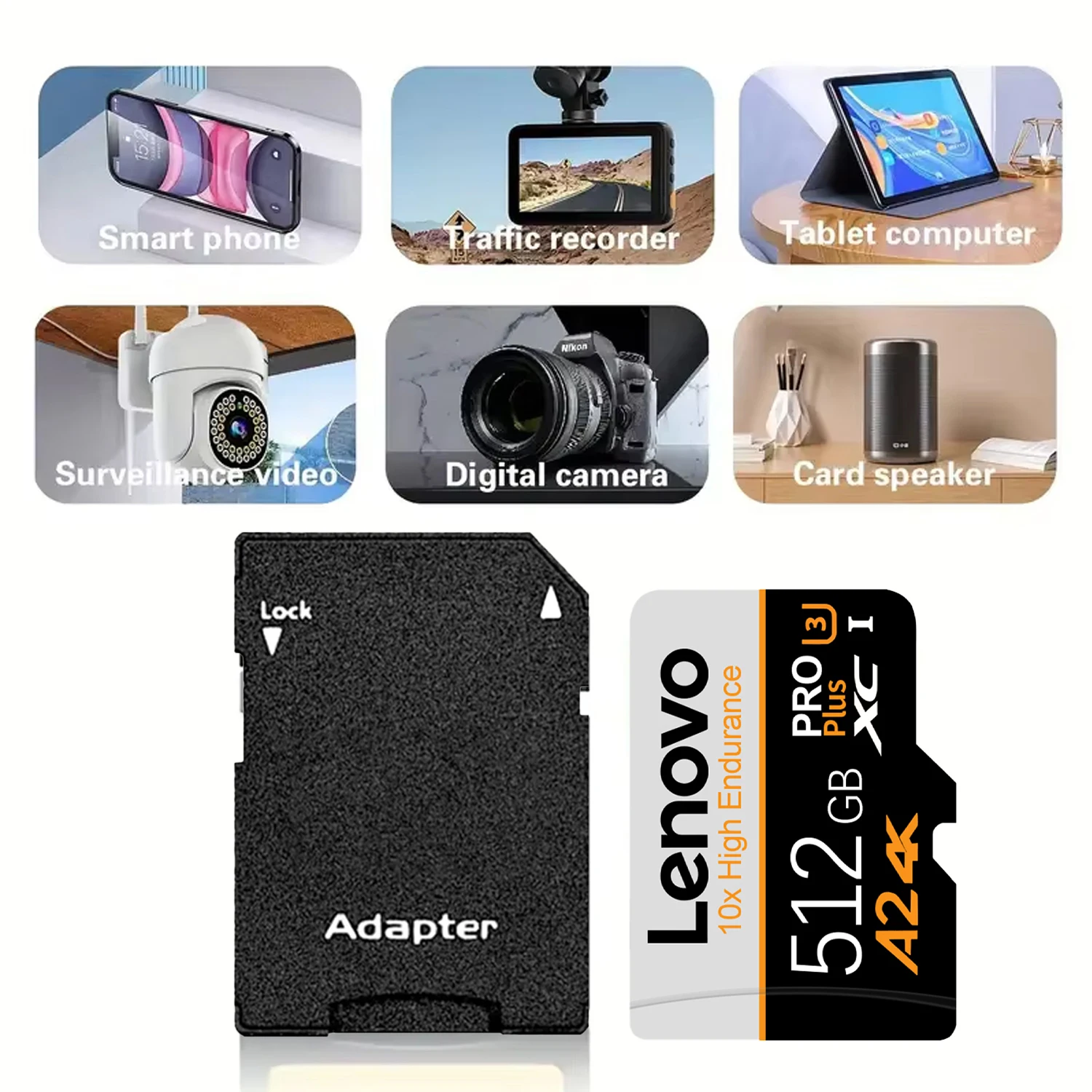 Lenovo U3 V30 Micro SD Card Class 10 High Speed SD/TF Card 512GB 256GB 128GB Memory Card For GoPro DJI Smartphone