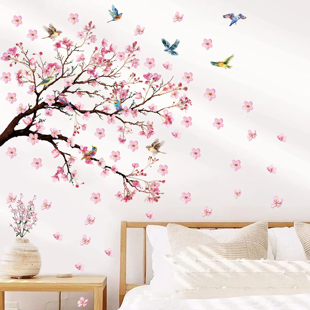 Aquarell Vogel Blume Wandaufkleber Wohnzimmer Dekoration für Schlafzimmer Wandtattoos Kinderzimmer Baby Kinderzimmer Home Decor Mädchen Geschenk