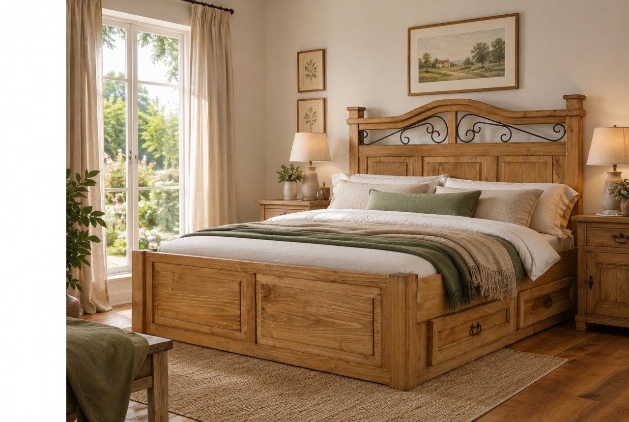 Doppelbett mit Stauraum - vier Schubladen - 180x200cm - Massivholz - Landhausstil