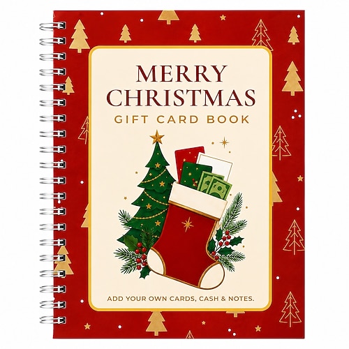 Weihnachtsgeschenkkartenbuch, 14 thematisch gestaltete Seiten, Spiralbindung, robustes Hardcover-Buch zur Aufbewahrung von Weihnachtsgeschenkkarten, DIY-Weihnachtsgeschenk für Familie und Freunde
