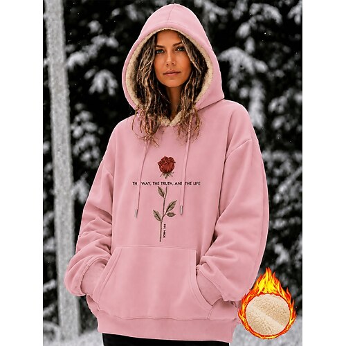 Damen Kapuzenpullover Tasche Druck Grafik Tiermotiv Lässig Langarm Mit Kapuze Normale Oberteile Lässig Straße Alltagskleidung Schwarz Rosa Dunkelgray Grau Herbst Winter