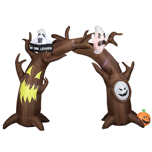 Aufblasbarer Halloween-Bogen aus einem toten Baum mit Kürbis, Geistermotiv und „Niemand verlässt den Garten