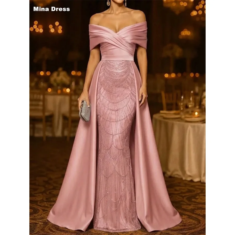 Mina Customized Rose Scalloped Pink Beaded Sequin Backless Elegant Party Dresses Luxury 2026 Women's Wedding Party Attire Prom