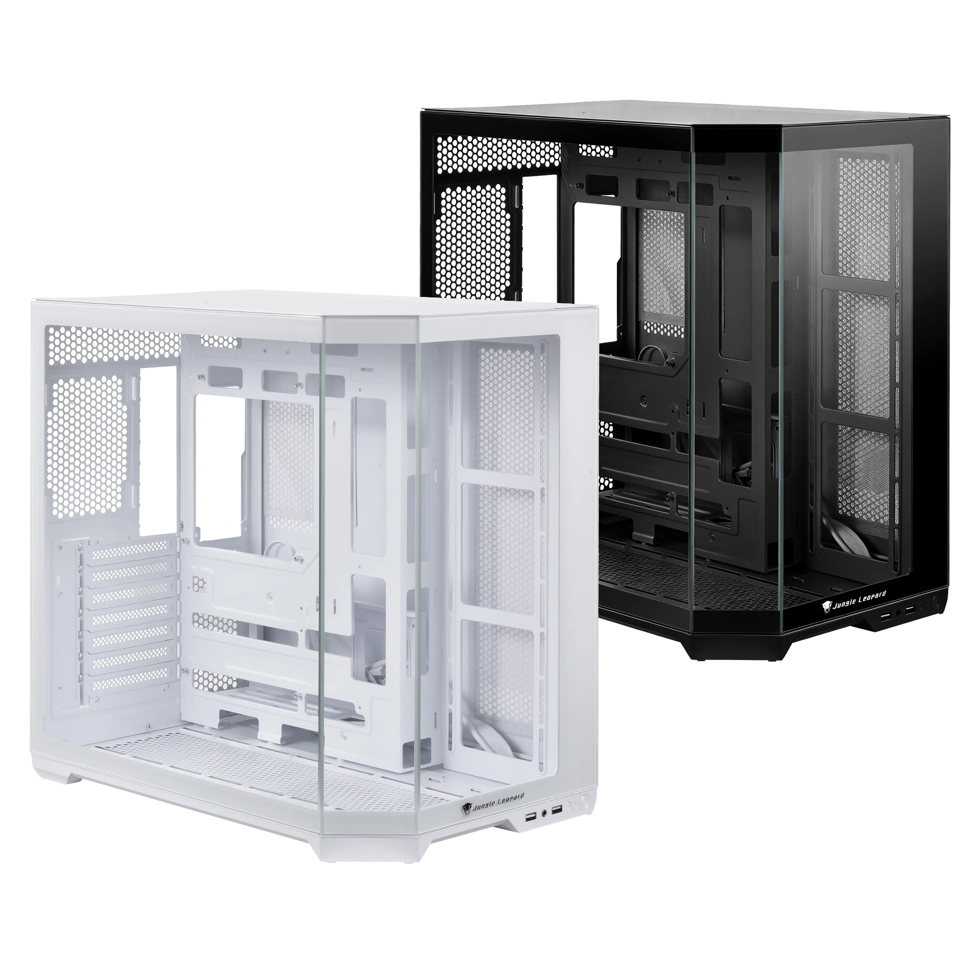 Boîtier PC ATX Mid Tower pour jeux avec panneaux en verre trempé sur le devant et sur le côté, boîtier PC de bureau à flux d