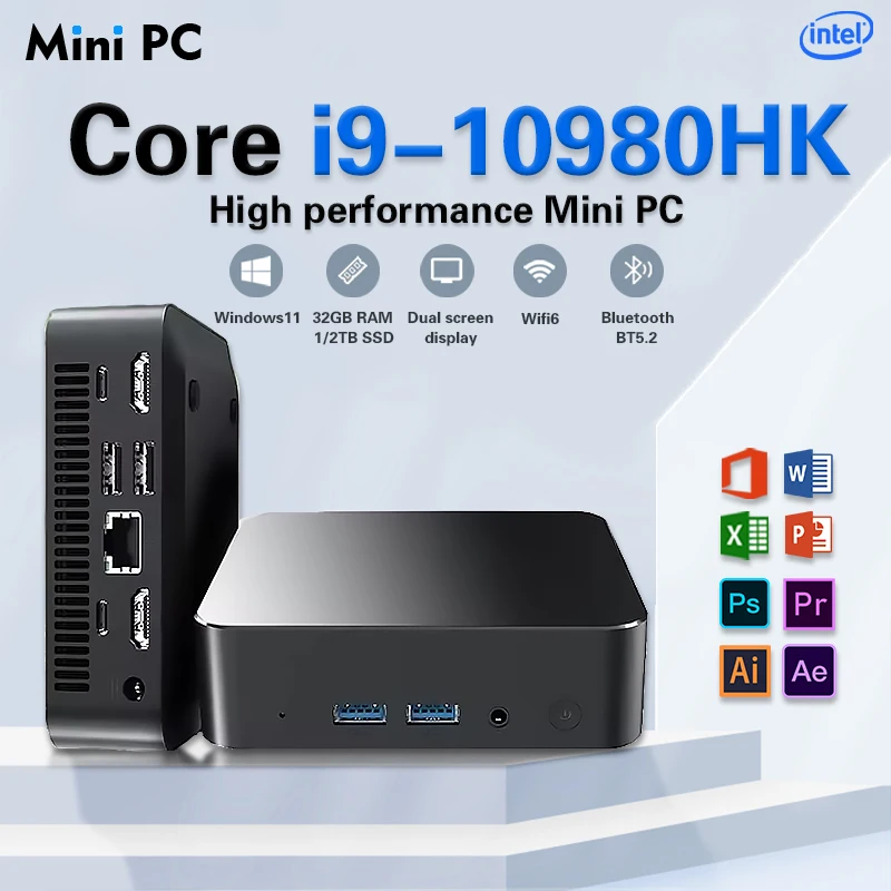 NEW Windows 11 Intel Core I9-10980HK N150 Portable Mini PC Computer 32GB RAM 1/2TB SSD Gaming Computer WiFi 6 Office Desktop PC