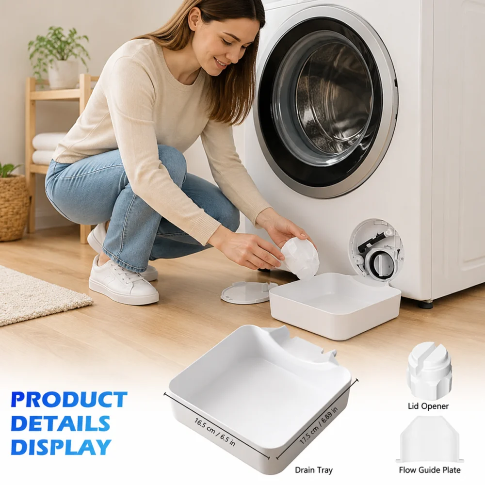 Washing Machine Drain Tray Set, Universal Washing Machine Drain Funnel, Cleaning Lint Filter Drip Tray, Water Collection Tray, Prevents Floor Leaks, Drain Tray, Water Guide Board, 3Pcs Mounting Nuts